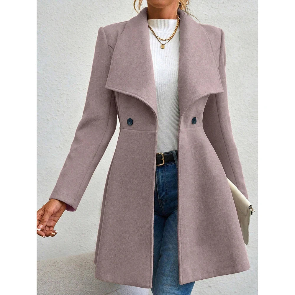 Eleganter Damen-Wintermantel – Zweireihiger Mantel mit Revers & Knopfleiste